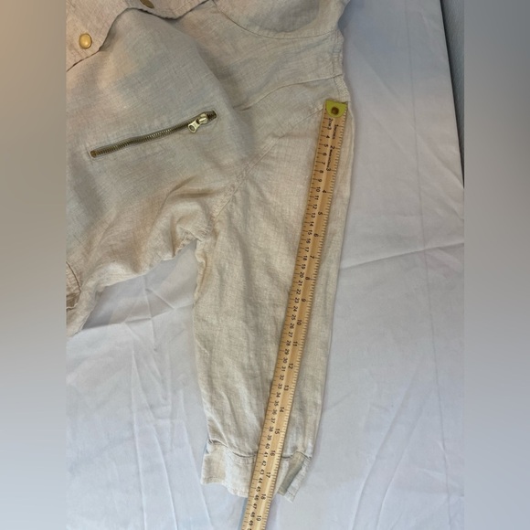 Chico's 100% Linen Size 2 3/4 Sleeve Jacket Beige W/Gold Accents - Picture 8 of 12